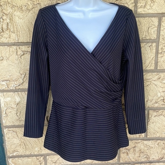 Ann Taylor, black and white pants, striped stretch, career blouse, business - Picture 2 of 9